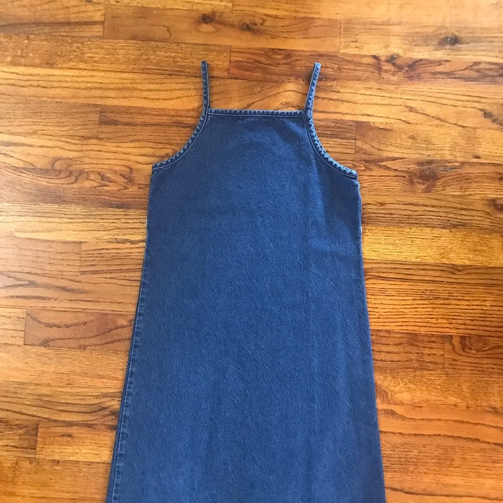 Girls Blue Jean Denim Spaghetti Strap Dress Size Medium 7 / 8 100% Cotton